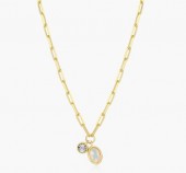STERLING SILVER GOLD PLATED OPAL & LAB GROWN DIAMOND BIRTHSTONE PAPERCLIP PENDANT