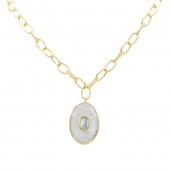 24K GOLD PLATE CLARISSA MOTHER OF PEARL & TAZANITE STATEMENT PENDANT