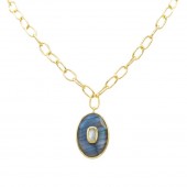 24K GOLD PLATE CLARISSA LABRADORITE & MOTHER OF PEARL STATEMENT NECKLACE