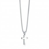 STAINLESS STEEL  REVERSIBLE BRUSHED & POLISHED CROSS NECKLACE