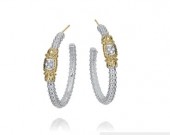 Vahan 14K Sterling Silver .06Ctw Diamond Hoop Earrings
