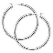 STERLING SILVER TUBE HOOP EARRINGS 3X40MM