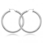 STERLING SILVER TUBE HOOP EARRINGS 4X40MM