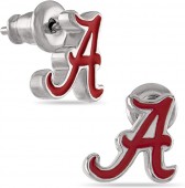 Silvertone Alabama A Stud Earrings with Red Enamel