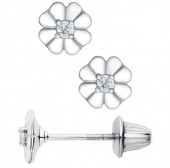 STERLING SILVER FLOWER EARRINGS WITH DIAMOND