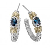 VAHAN STERLING SILVER & 14K LONDON BLUE TOPAZ AND DIAMOND HOOP EARRINGS