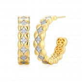 STERLING SILVER GOLD PLATED QUILTIED 25MM CZ EARRING