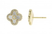 STERLING SILVER GOLD PLATED CUBIC ZIRCONIA AND MOTHER OF PEARL CLOVER EARRINGS