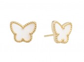 STERLING SILVER GOLD PLATED MOTHER OF PEARL BUTTERFLY STUD EARRINGS