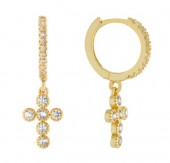 STERLING SILVER GOLD PLATED CUBIC CIRCONIA CROSS HUGGIE HOOP EARRINGS
