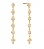 STERLING SILVER & GOLD PLATED LENEA BEZEL CUBIC ZIRCONIA CROSS DROP EARRINGS