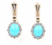 VAHAN STERLING SILVER & 14K GOLD DIAMOND & TURQUOISE EARRINGS