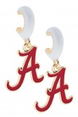 GOLD PLATED ALABAMA ENAMEL LOGO HUGGIE HOOP EARRINGS