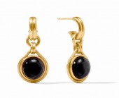 JULIE VOS SOLARA BLACK OBSIDIAN GOLD PLATED HOOP & CHARM EARRINGS