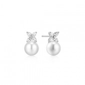 STERLING SILVER GOLD PLATED SHELL PEARL & LUCKY CLOVER STUD EARRINGS