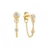 STERLING SILVER GOLD PLATED GOLD BEZEL SET DROP CHAIN STUD EARRINGS
