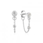 STERLING SILVER BEZEL SET DROP CHAIN STUD EARRINGS