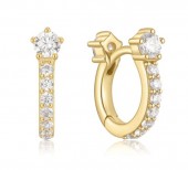 STERLING SILVER GOLD PLATED GOLD SPARKLING PAVE HUGGIE HOOP EARRINGS