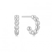 STERLING SILVER BEZEL BEADED HUGGIE HOOP EARRINGS