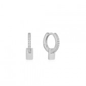 STERLING SILVER SPARKLING SHIELD HUGGIE HOOP EARRINGS