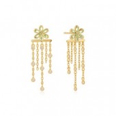 STERLING SILVER GOLD PLATED FLORAL TASSEL DROP STUD EARRINGS