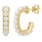 STERLING SILVER GOLD PLATED FAUX PEARL HUGGY EARRINGS