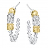 STERLING SILVER & 14K YELLOW GOLD 20MM DIAMOND HOOP EARRINGS