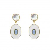 24K GOLD PLATED BISA MOTHER OF PEARL & TANZANITE STATEMENT EARRINGS