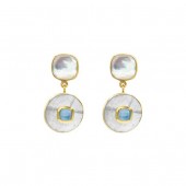 24K GOLD PLATED INELDA MOTHER OF PEARL TOPAZ EARRINGS