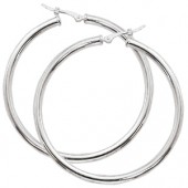 14K White Gold Tube Hoop Earrings 2.5X40Mm