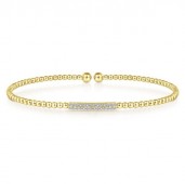 14K YELLOW GOLD DIAMOND BAR BEAD BANGLE BRACELET