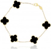14K YELLOW GOLD LARGE CLOVER ONYX BRACELET