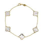 14K YELLOW GOLD LARGE MOTHER OF PEARL CLOVER BRACELET