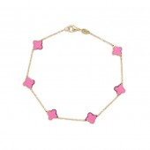 14K YELLOW GOLD TIFFANY PINK AGATE CLOVER STATION BRACELET
