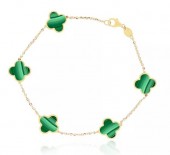 14K YELLOW GOLD MALACHITE CLOVER STATION BRACELET