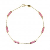 14K YELLOW GOLD PINK AGATE BAR STATION BRACELET