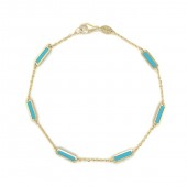 14K YELLOW GOLD TURQUOISE BAR STATION BRACELET