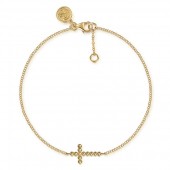 14K YELLOW GOLD BEADED CROSS BRACELET