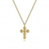 14K Yellow Gold Bead Cross Necklace