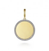 14K Yellow Gold  Diamond Round Engravable Medallion