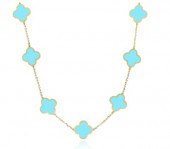 14K YELLOW GOLD TURQUOISE  CLOVER STATION NECKLACE