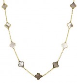 14K YELLOW GOLD MOTHER OF PEARL CLOVER NECKLACE