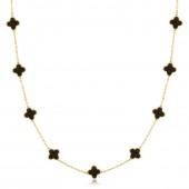 14K YELLOW GOLD ONYX CLOVER NECKLACE