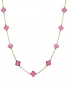 14K YELLOW GOLD PINK AGATE CLOVER NECKLACE