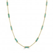 14K YELLOW GOLD LAPIS BAR STATION NECKLACE