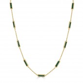 14K YELLOW GOLD MALACHITE STATION BAR NECKLACE