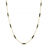 14K YELLOW GOLD ONYX STATION BAR NECKLACE