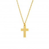 14K YELLOW GOLD BEADED CROSS NECKLACE ON AN ADJUSTABLE CHAIN