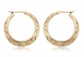 14K Yellow Gold Small Hoop Swirl Earrings