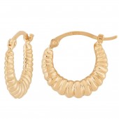 14K YELLOW GOLD TAPERED HOOP EARRINGS WITH RIBBED DESIGN